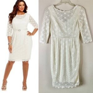 ALEX EVENINGS Ivory Lace Midi Dress Sheath Sequins Party Wedding Cocktail Size 6